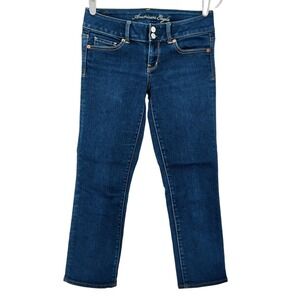 American Eagle Women's Artist Blue Denim Jeans Straight Low Rise Stretch Size 4R